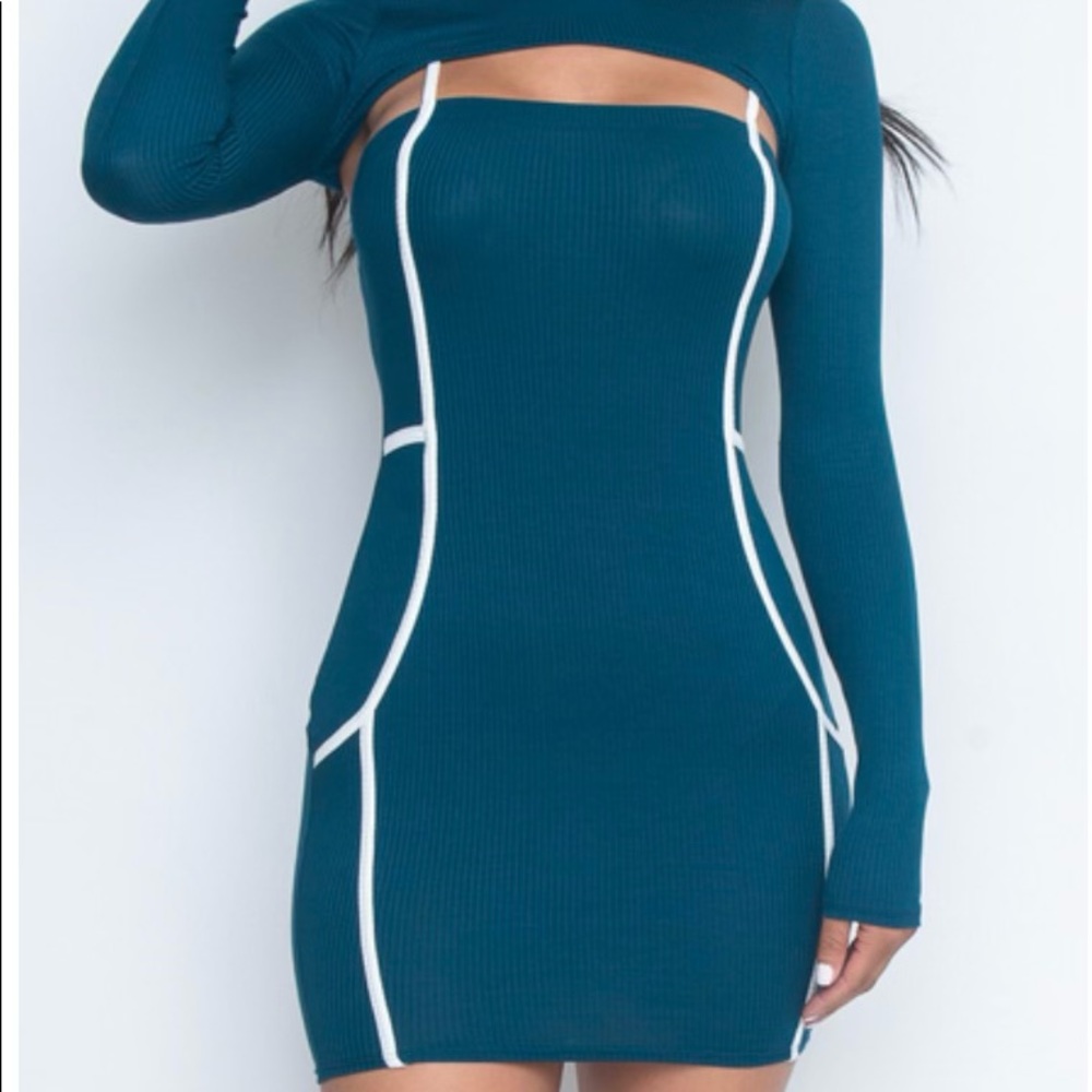 Aqua stripe mini dress